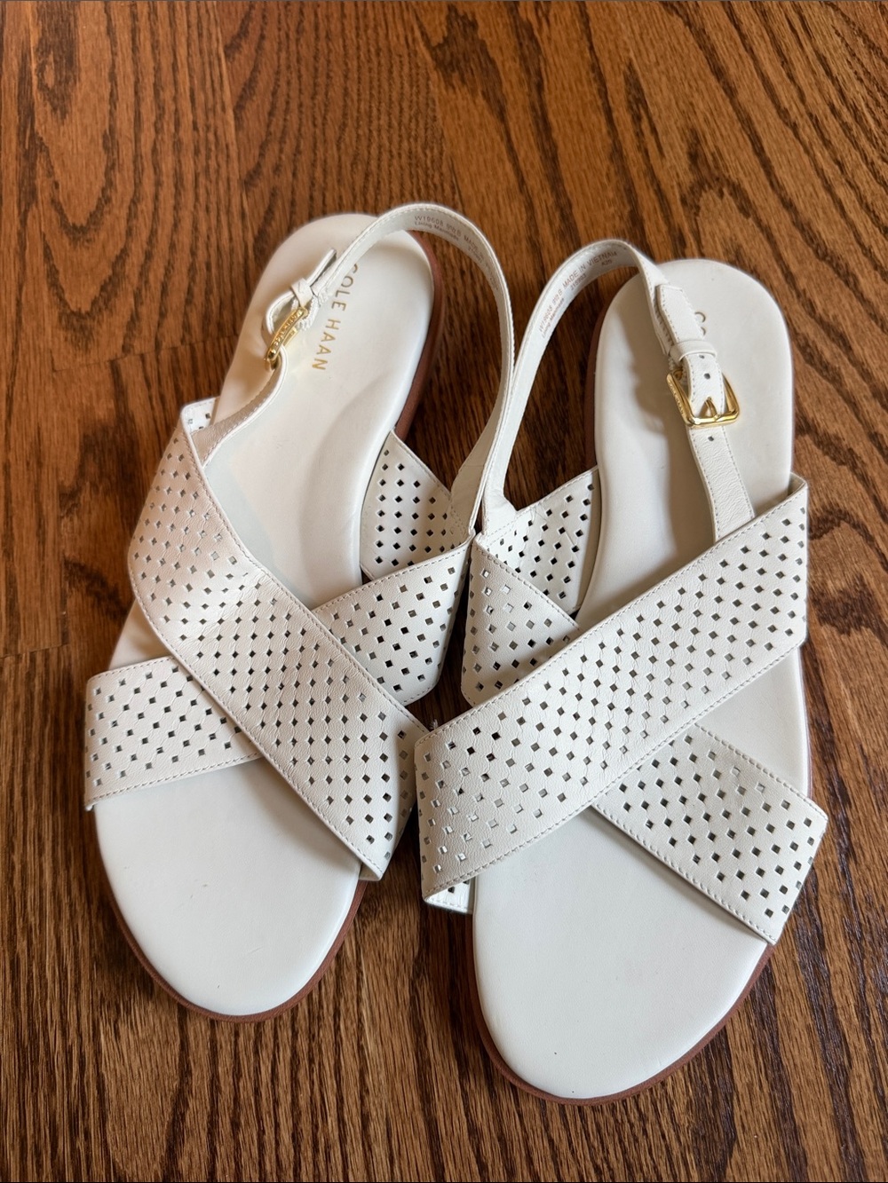 Brand New Cole Haan Cream Perforated Crisscross Slingback Sandals, Sz 9.5